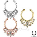 Rose Gold Skull Design Nose Piercing Faux Clip On Septum Piercing